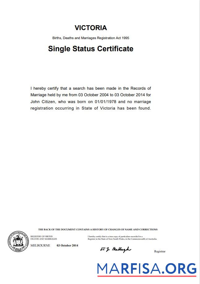 Blank Australia Victoria divorce certificate template in Word